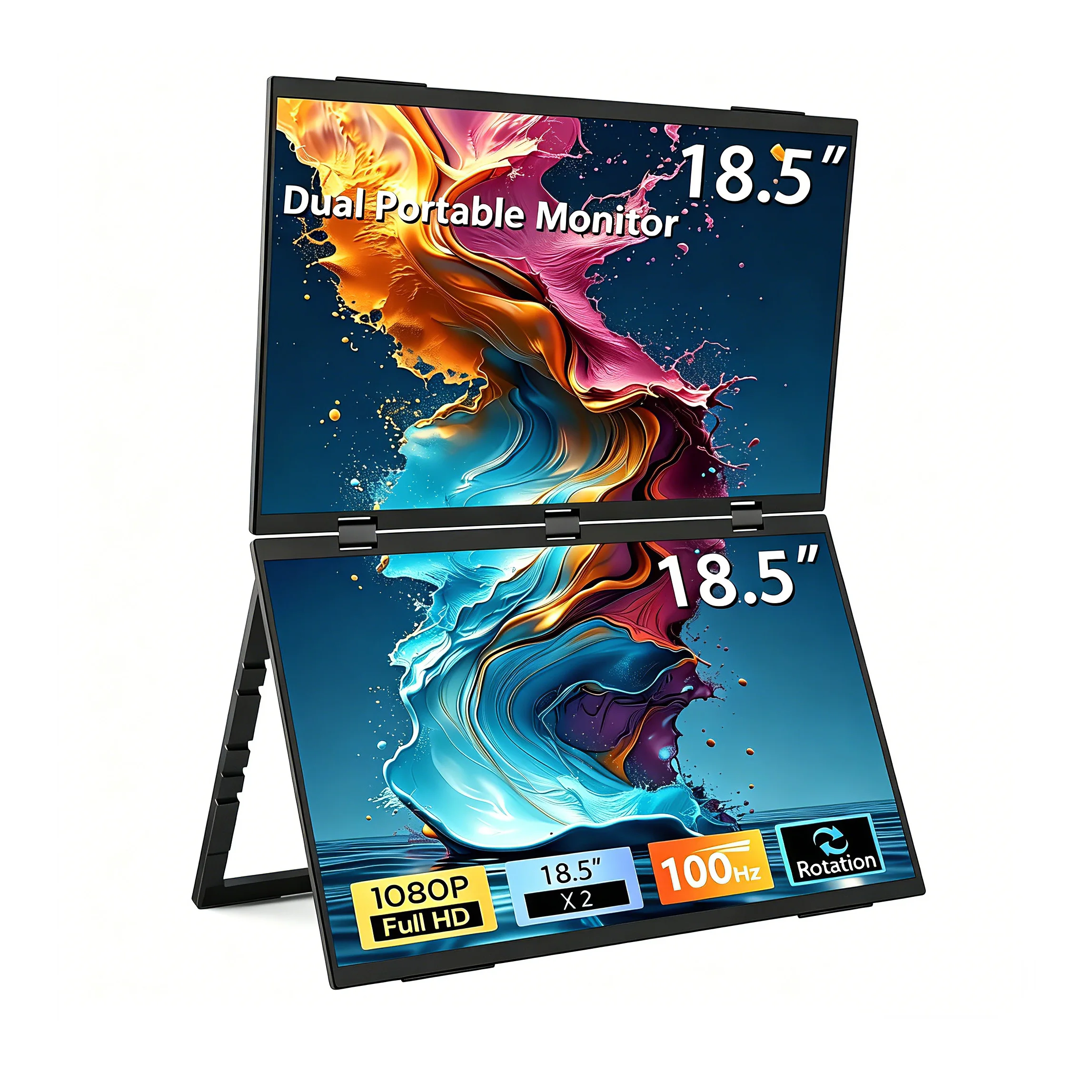 AHXJKA 18.5 Inch 100HZ Dual Portable Monitor 100%sRGB FHD IPS With Type-C Mini HDMI For Laptop Phone  PS4/5 XBox Mac Switch PC