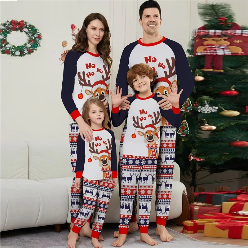 

2024 Cute Christmas Family Matching Outfits Look Deer Father Mother Children Pajamas Sets Daddy Mommy and Me Xmas Pj's Clothes