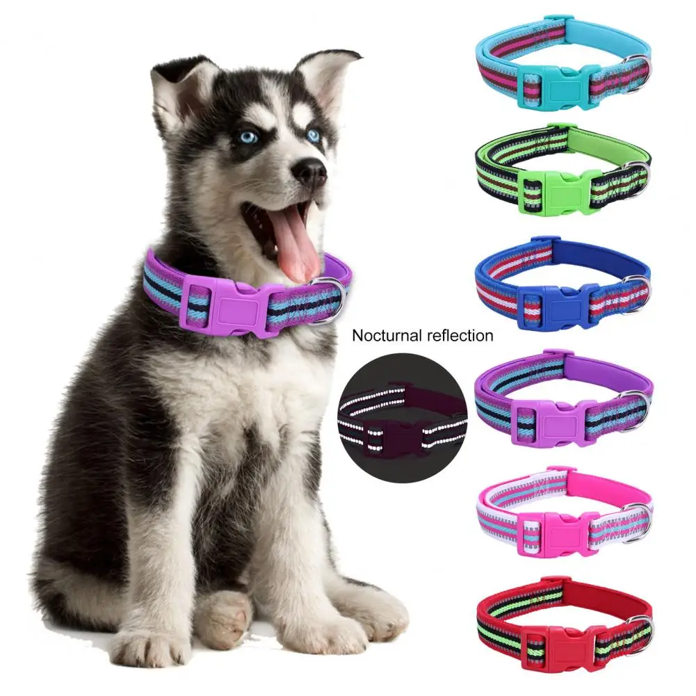 Pet Collar Reflective Adjustable Decorative Polyester Cat Dog Neck Circle Strap Solid Safety Collars Nylon Detachable Pet Supply