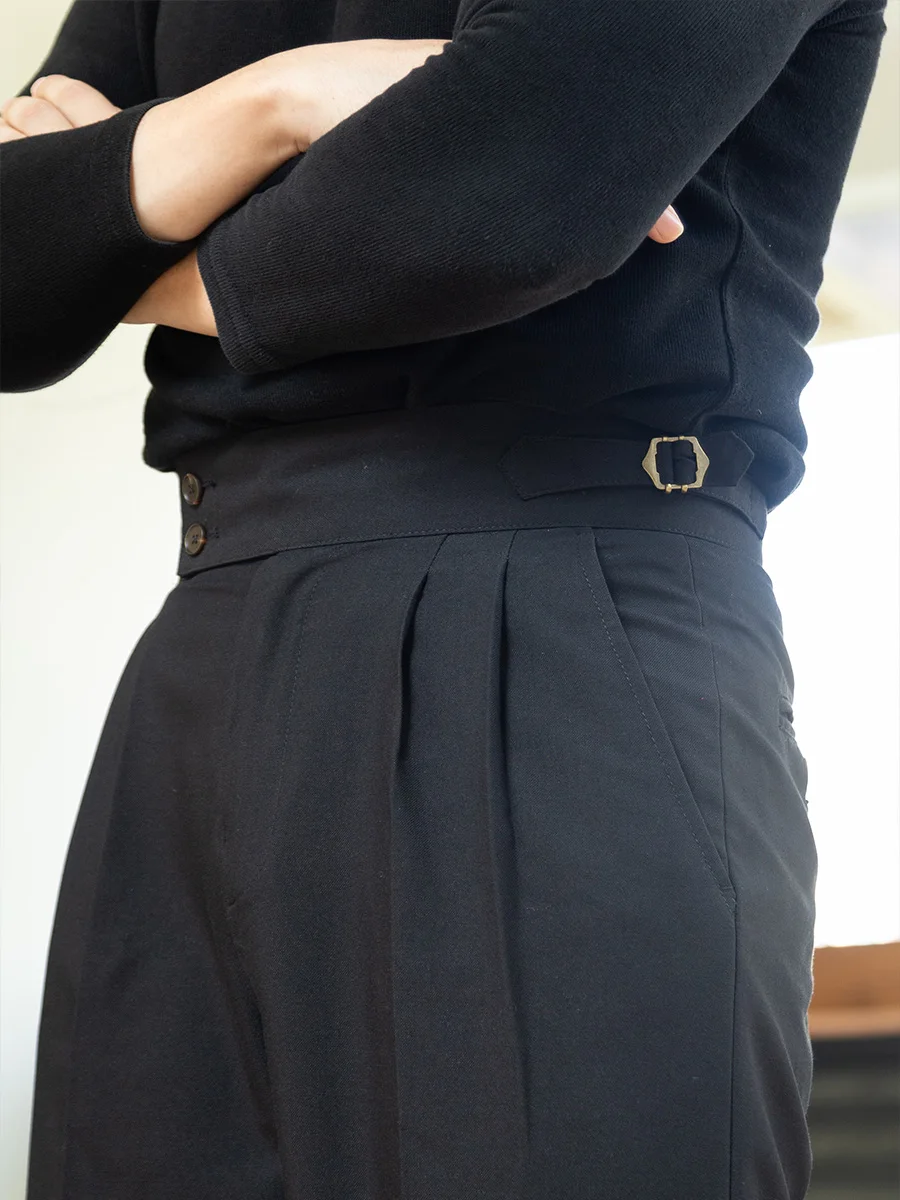 

Acetate Fabric High-Waisted Naples-Style Relaxed Straight-Leg Casual Pants Draping Effect Non-Iron Retro Style Men's Dress Pants