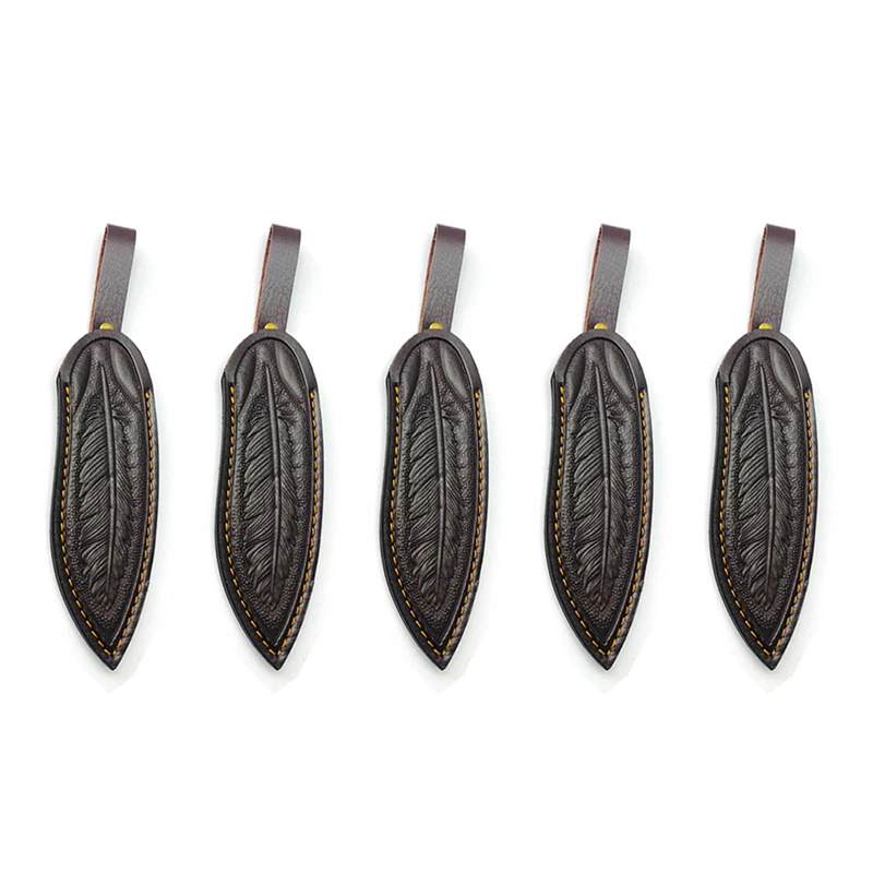 

5pcs / lot бычья кожа Прямые ножны Scabbard Перья Изображение наружного фиксированного лезвия Набор принимающего мешка Кронштейн брюки