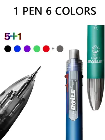 Bolígrafo Multicolor creativo 6 en 1, bolígrafos multifunción con personalidad, bolígrafos de prensa de seis colores, suministros para escuela y oficina