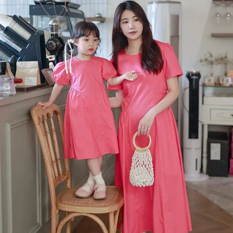 2024 Summer New Mother and Daughter Equal Dresses Mom and Baby Girls Short Sleeve Dress Mommy and Me Matching One Piece Clothing