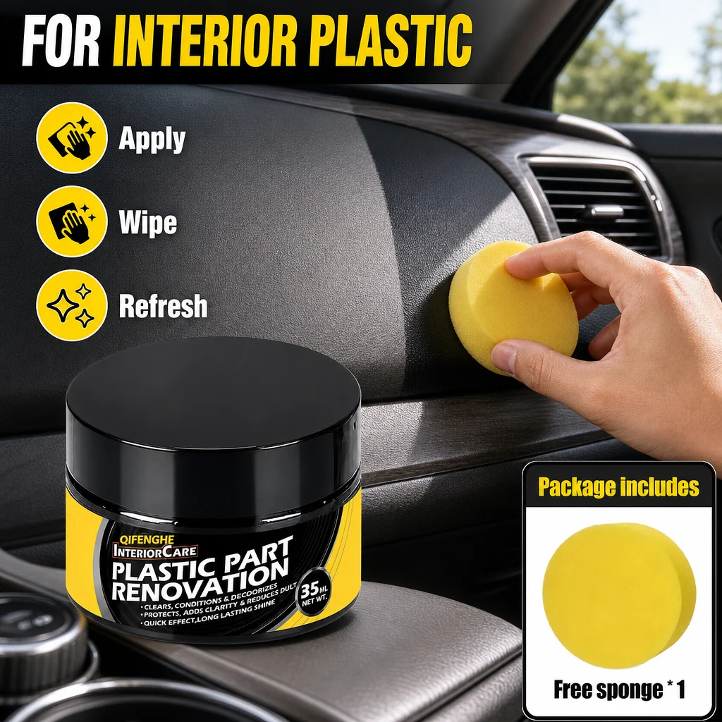 Plastic Part Renovation Cream for Car Interior, Restore Faded Dull Dry, Long Lasting Shine 35ml
