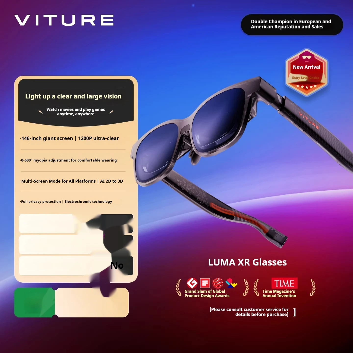 VITURE Luma AR/XR Glasses FOV50° 120HZ Hollywood Color Accuracy 147/152-Inch Smart Glasses Advanced Sound Effect AAC Gifts