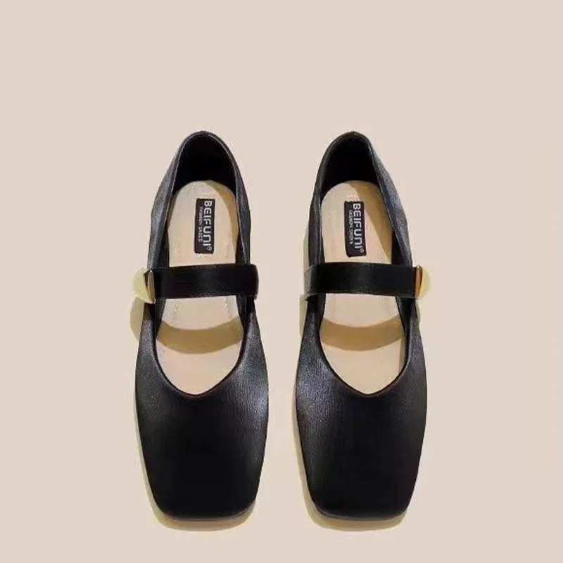 Kobiety Plats Sandały Square Toe Loafers Brand Leather Shoes 2024 Trend New Shallow Soft Sole Dance Shoes Lady Dress Pumps Mujer