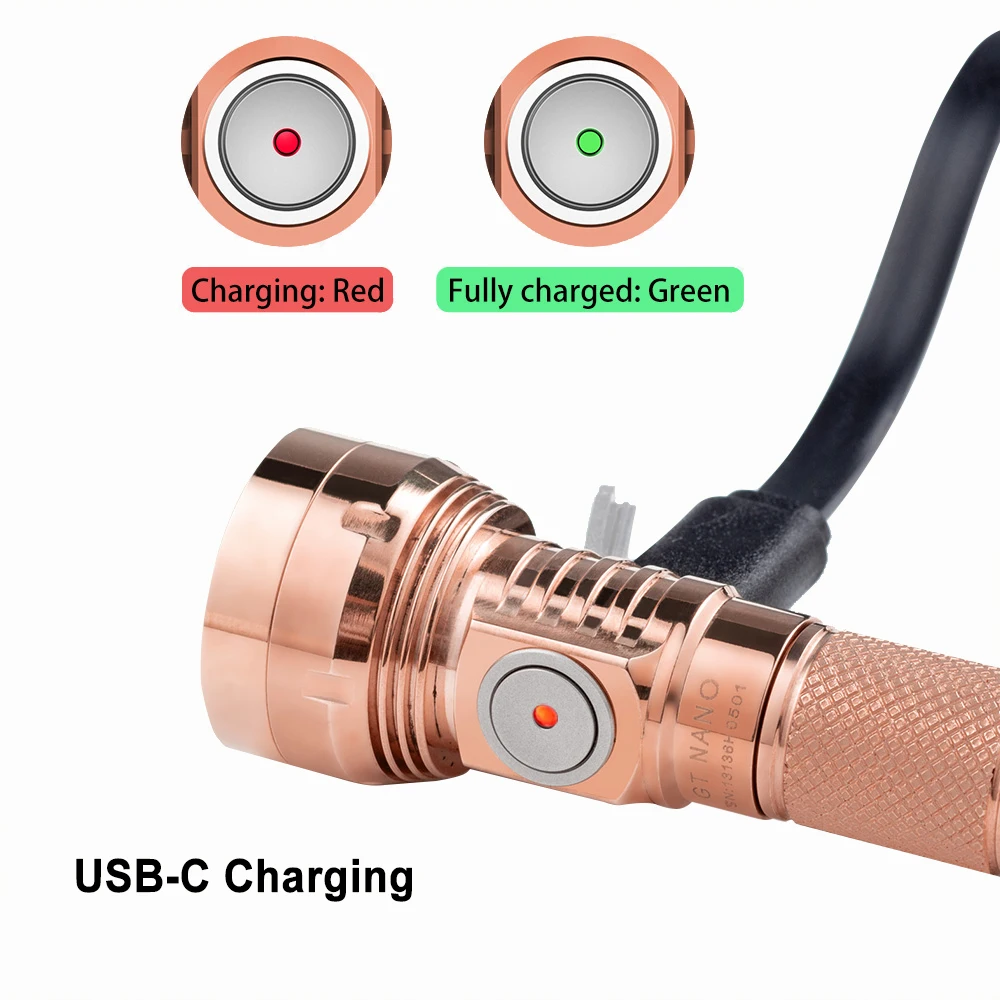 EDC LED Lighting Copper Flashlights Outdoor Camping Lantern Type USB C 10280 10750 Battery Rechargeable Lamp Powerful Torch