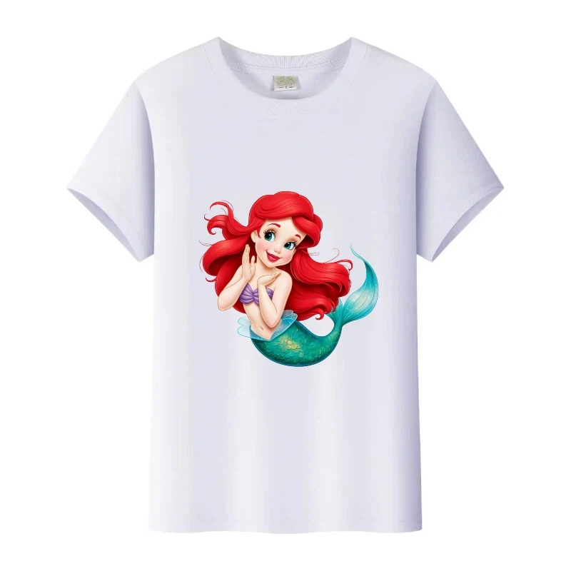 

Футболки с рисунком принцессы Русалочки Диснея для девочек, белые топы с круглым вырезом, женская одежда, блузки, женская футболка, летняя футболка 90-х годов