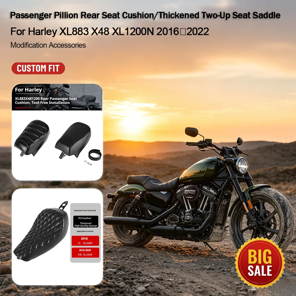 Thickened Front Rear Passenger Seat Cushion For Harley XL883 X48 XL1200N 2016‑2022 Motorcycle Modification Accessories