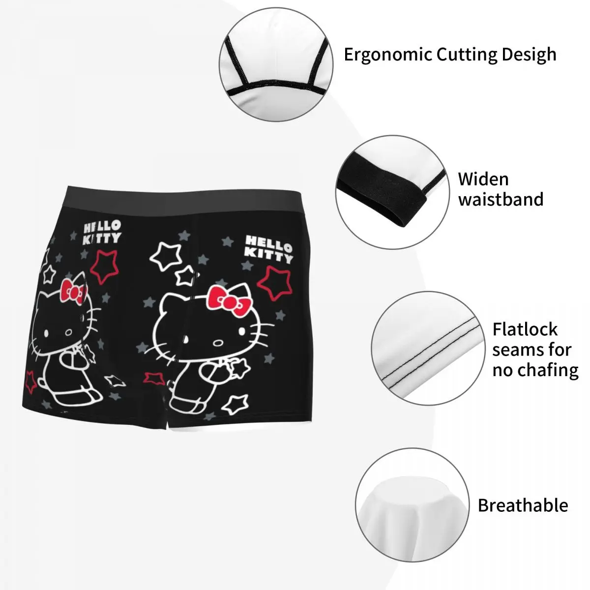 Custom Male Fashion Hello Kitty Underwear Kitty White Boxer Briefs Breathable Shorts Panties Underpants