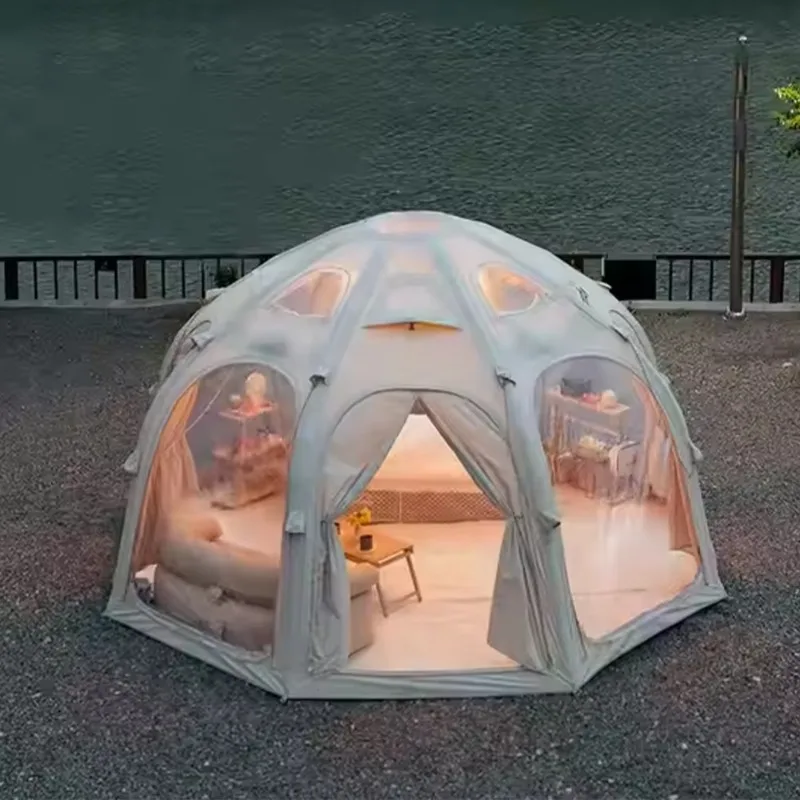 #￥Sales Airtight Tent Hiking Camping Large Inflatable Air Tent House for 4-6 People with Air Pump