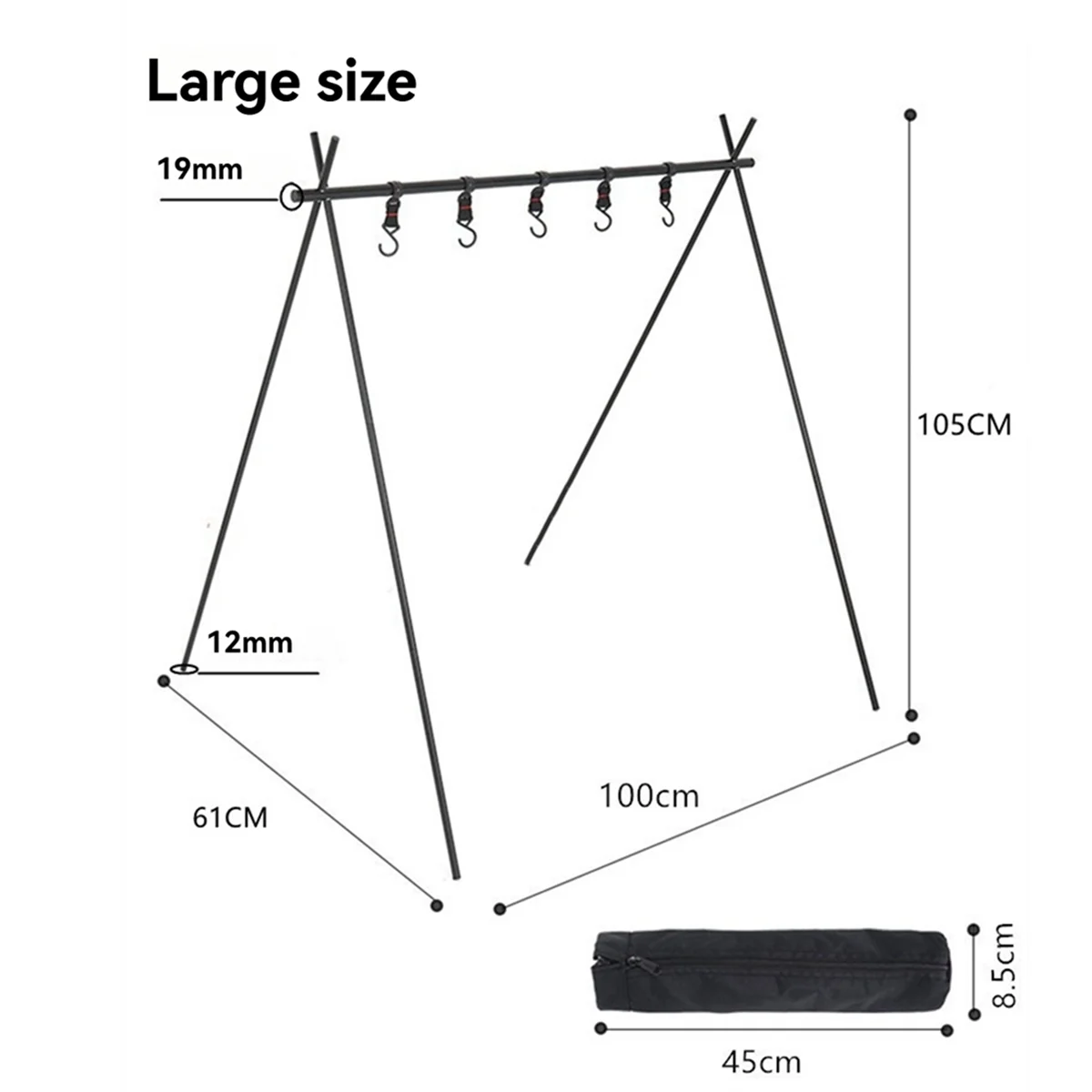 

AA85 Outdoor Aluminum Portable Camping Rack Folding Ultra-Light Camping Tripod Travel Sundries Hanger 50x70x72cm