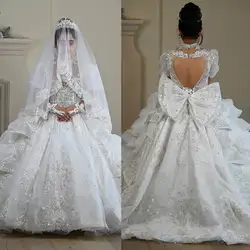 Luxury Flower Girl Dress For Wedding Applique Crystal Pearls Lace With Bow Princess Beauty Pageant First Communion Ball Gowns