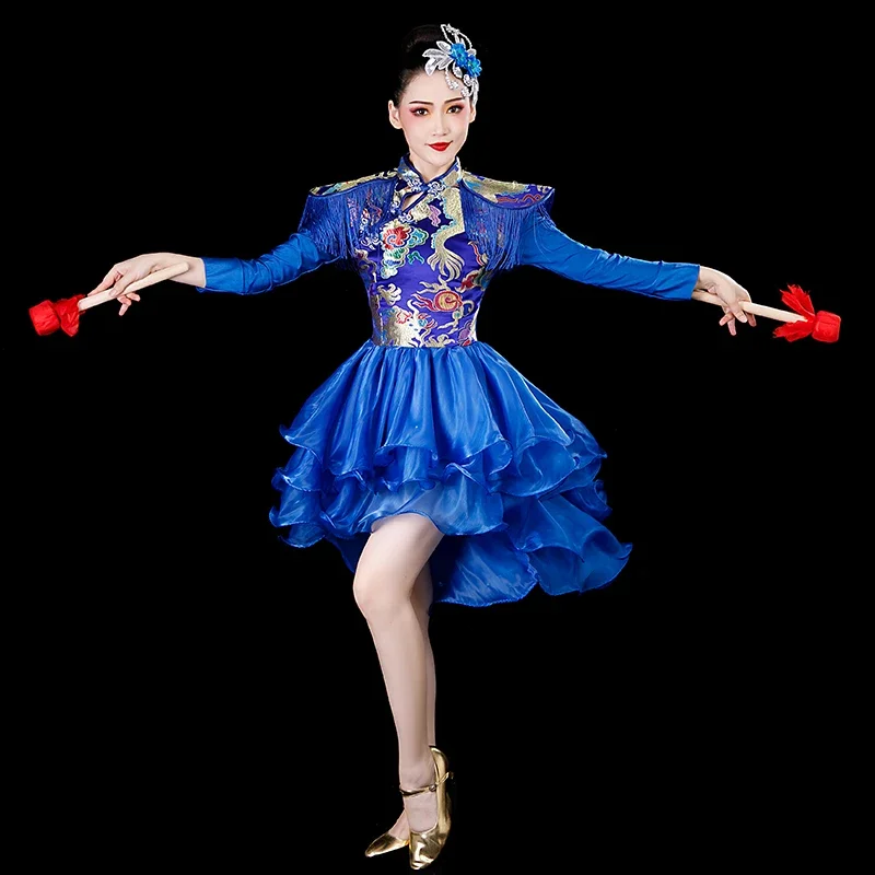 Drum costume Chinese style dance costume modern dance water drum waist drum ethnic opening dance costume tutu