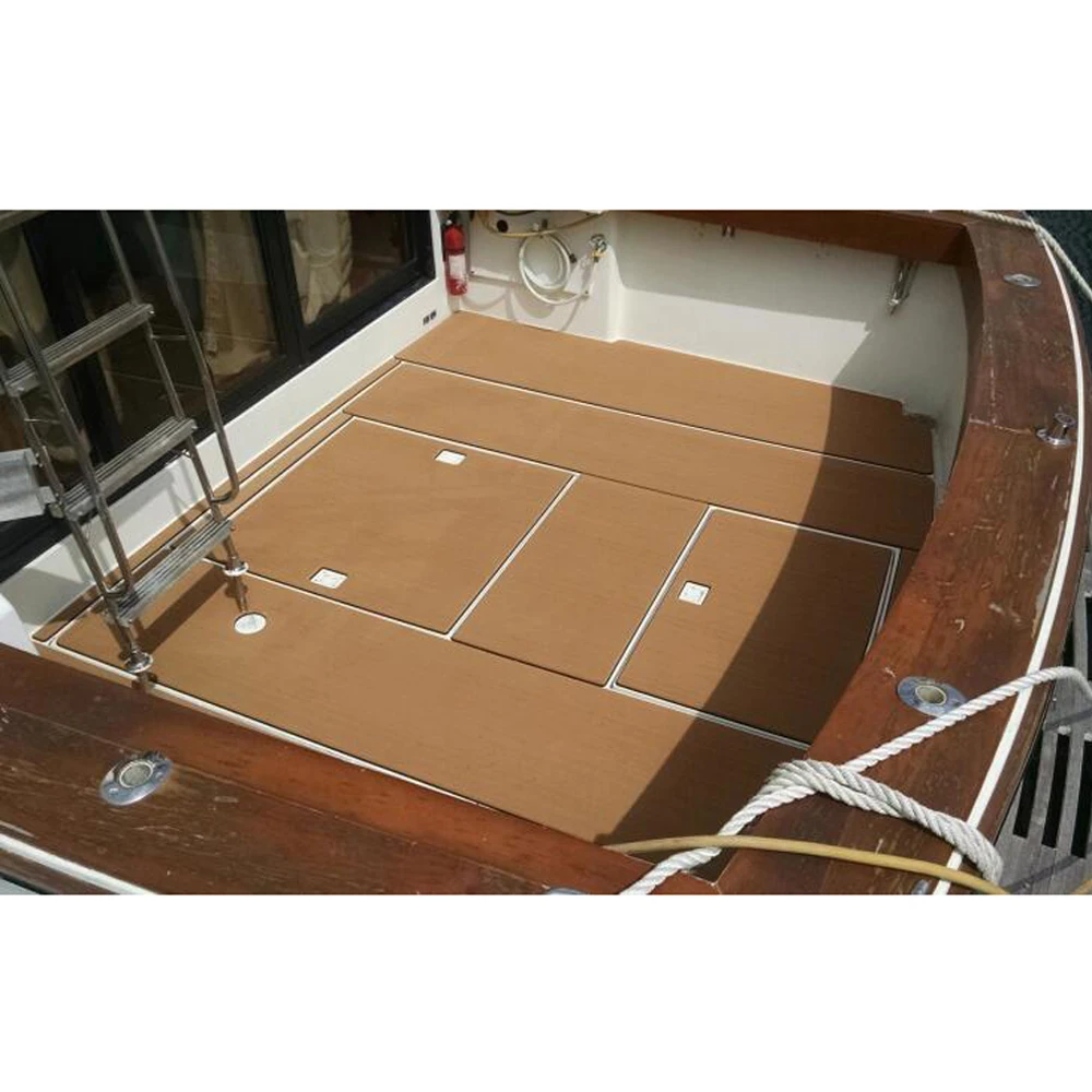 35.4X94.5 Inch Brown W/O Stripes EVA Foam Teak Sheet Marine Flooring Yacht Synthetic Boat Decking Self-Adhesive Pad