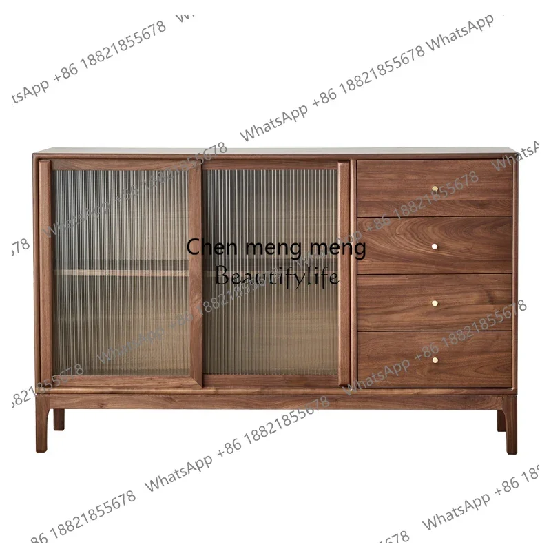 

Nordic solid wood black walnut dining side cabinet modern simple storage entrance tea cabinet