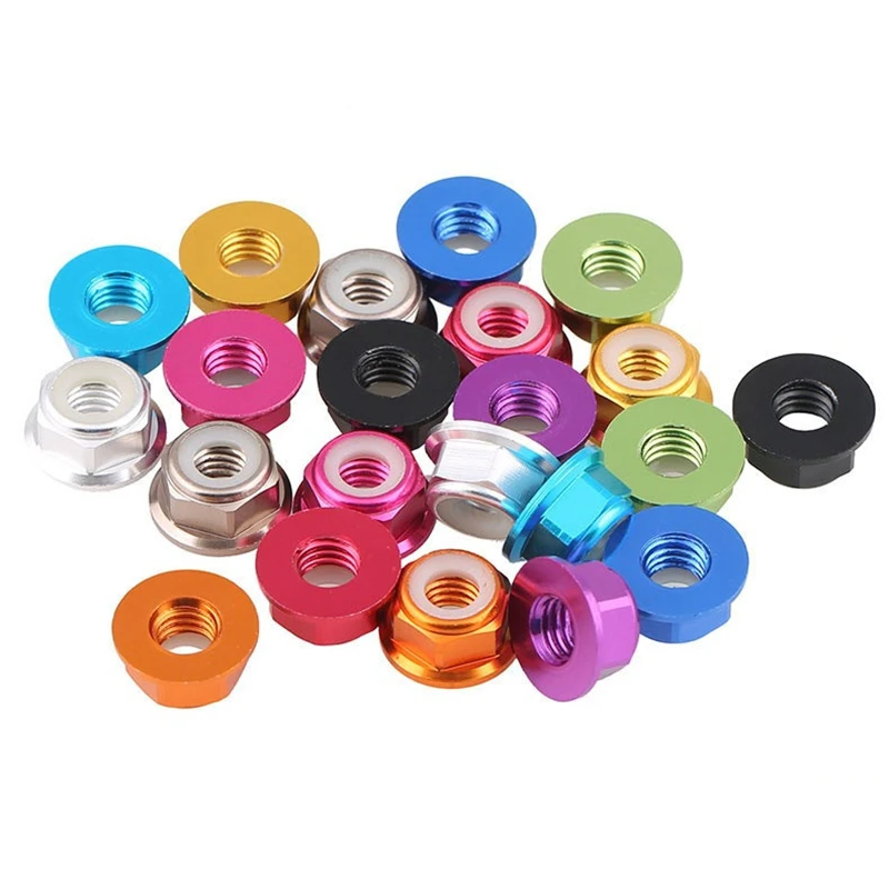 10/5pcs Colourful flange Aluminum nuts M2 M3 M4 M5 M6 M8 Nylon Hex Insert Lock Nut Locknuts self-locking Nut for RC Model Parts