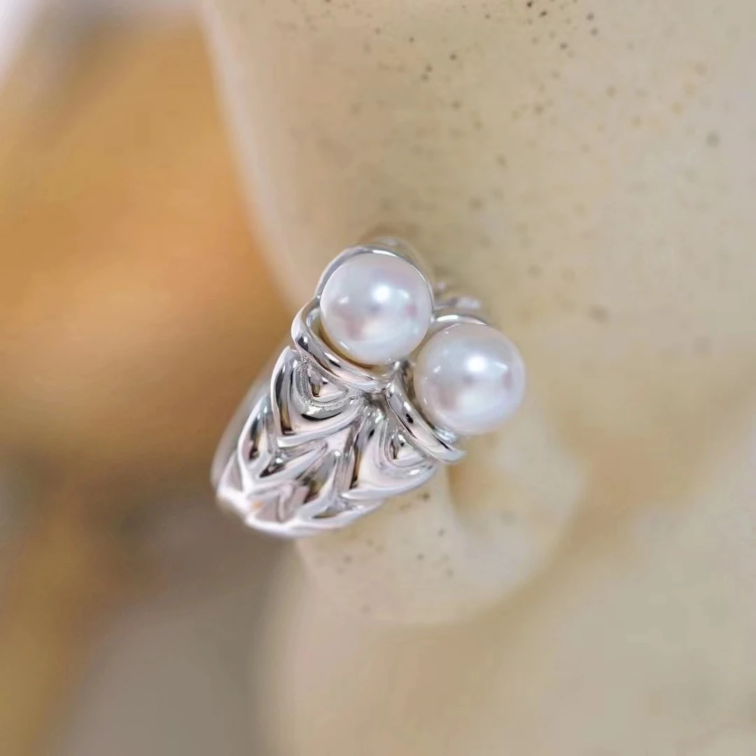 

RY Solid 925 Sterling Silver Round 8mm Nature Fresh Water Akoya White Pearls Rings for Women Fine Birthday Presents