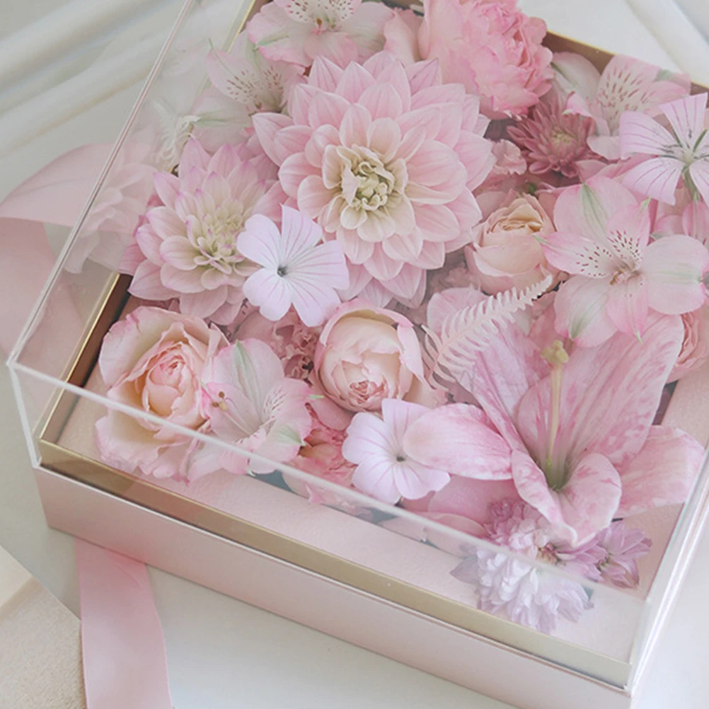 

Square Flower Gift Box Floral Wrapping Storage Holder Preserved Rose Display Packaging Box for Valentine Gift Shop Home