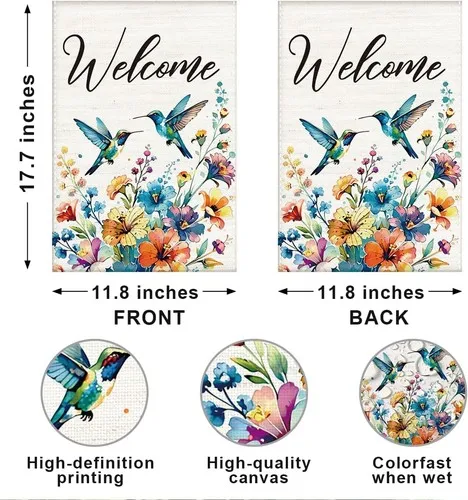 Floral Welcome Spring Garden Flag - Double Sided Hummingbird, 12��18 Inch XXQ