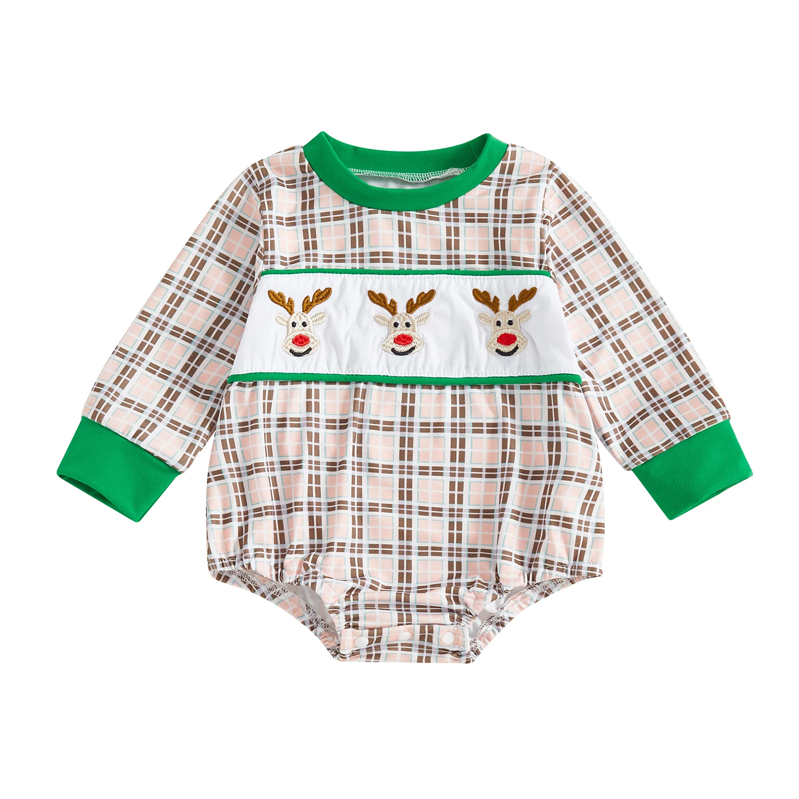 

Toddler Boys Winter Plaid Overall with Long Sleeve Crewneck and Cute Cartoon Reindeer Embroidery Christmas Romper