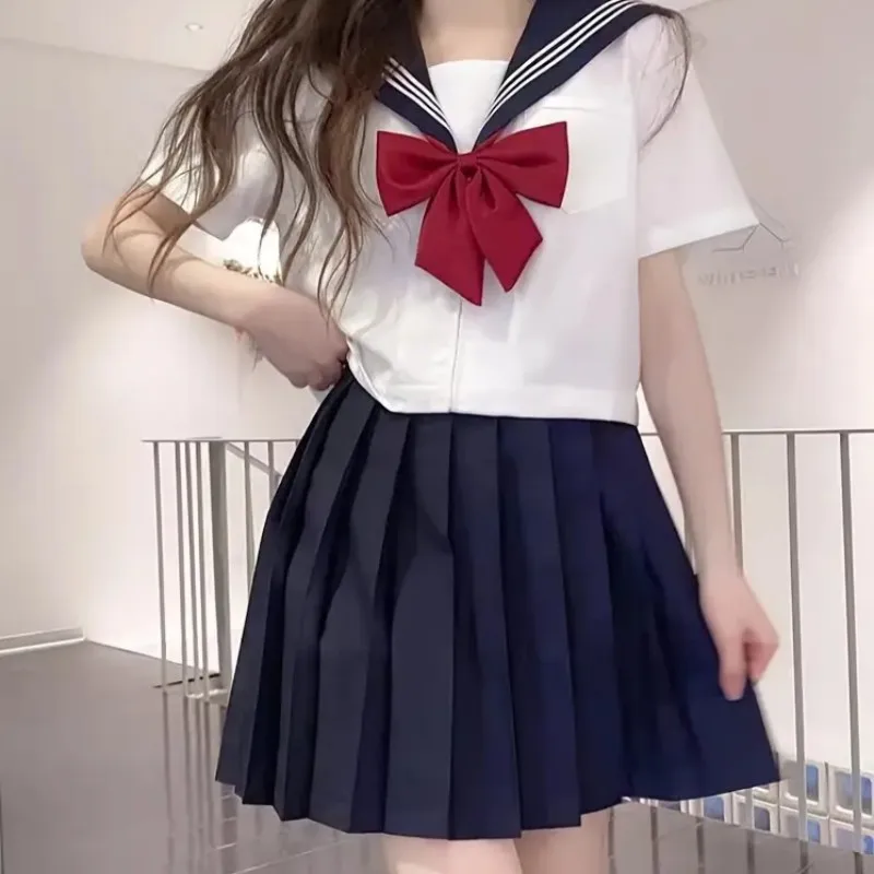 Heiße japanische Schuluniform für Mädchen, JK-Anzug, sexy Frühling und Herbst, rote Krawatte, weiß, drei grundlegende Matrosenuniform, Damen, langärmelig, 2026