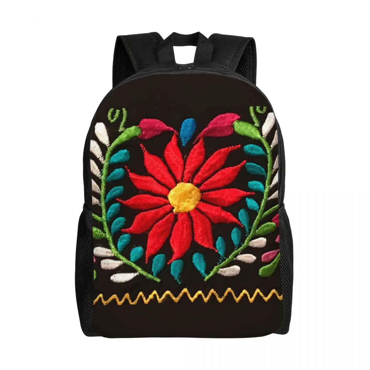 

Mexican Spanish Embroidery Flowers Backpacks for Men School College Student Bookbag Fits 15 Inch Laptop Textile Flowers Bags