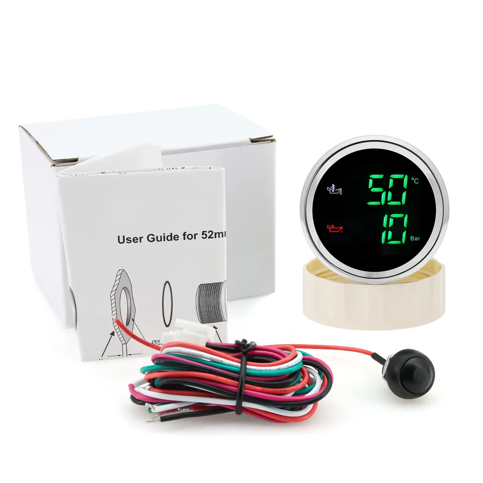 52mm 3-in-1 Gauge – Water Temp ℉, Oil Pressure PSI, Voltage – With Sensors – White Dial 4 thumbnail image