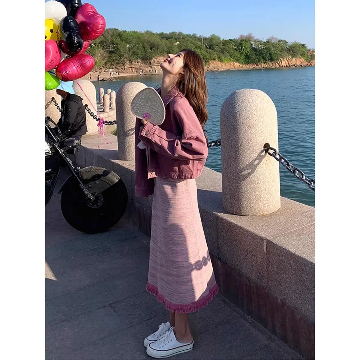 

Korean Sle High Waist Denim Jaet And ter Dr Two Piece Set Women's Faion Autumn Collection Long Sve Button Closure