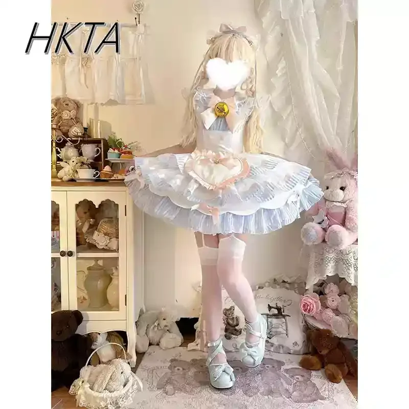

Original Bells Lolita Dress Cute Sweet Soft Sister Puffy Princess Dress Summer New Love Apron Cosplay Costumes Suspender Dress
