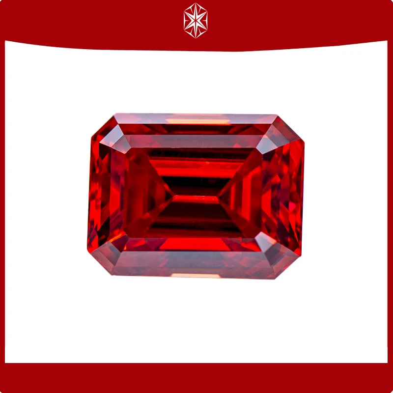 

Moissanite Gemstone Garnet Colored Emerald Cut Lab Grown Diamond Charms Diy Jewelry Rings Earrings Making with GRA Certificate