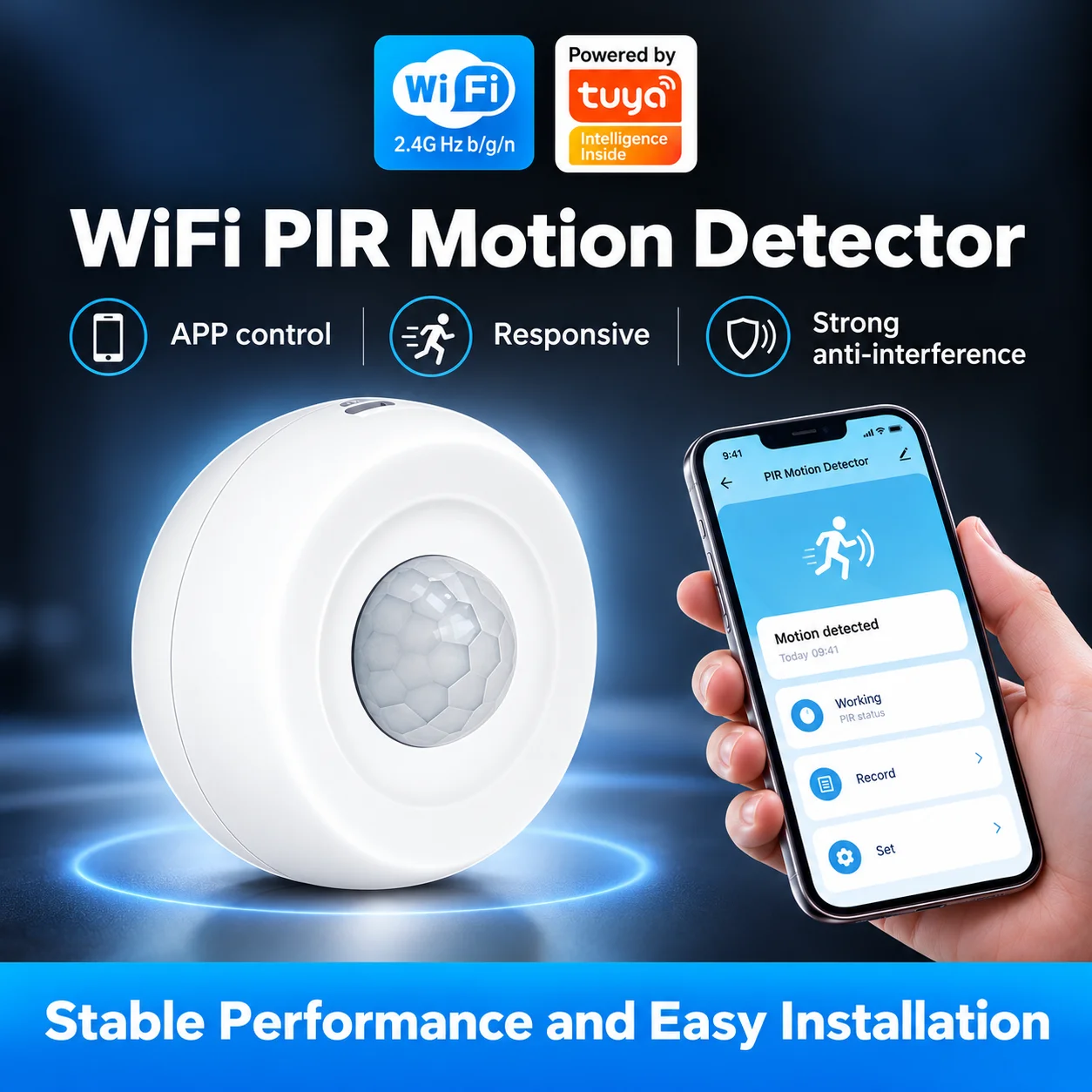 Tuya WiFi PIR Motion Sensor Ceiling Human Body Detector 360° 6M Detection Smart Life APP Remote Alert Home Security Alarm Sensor