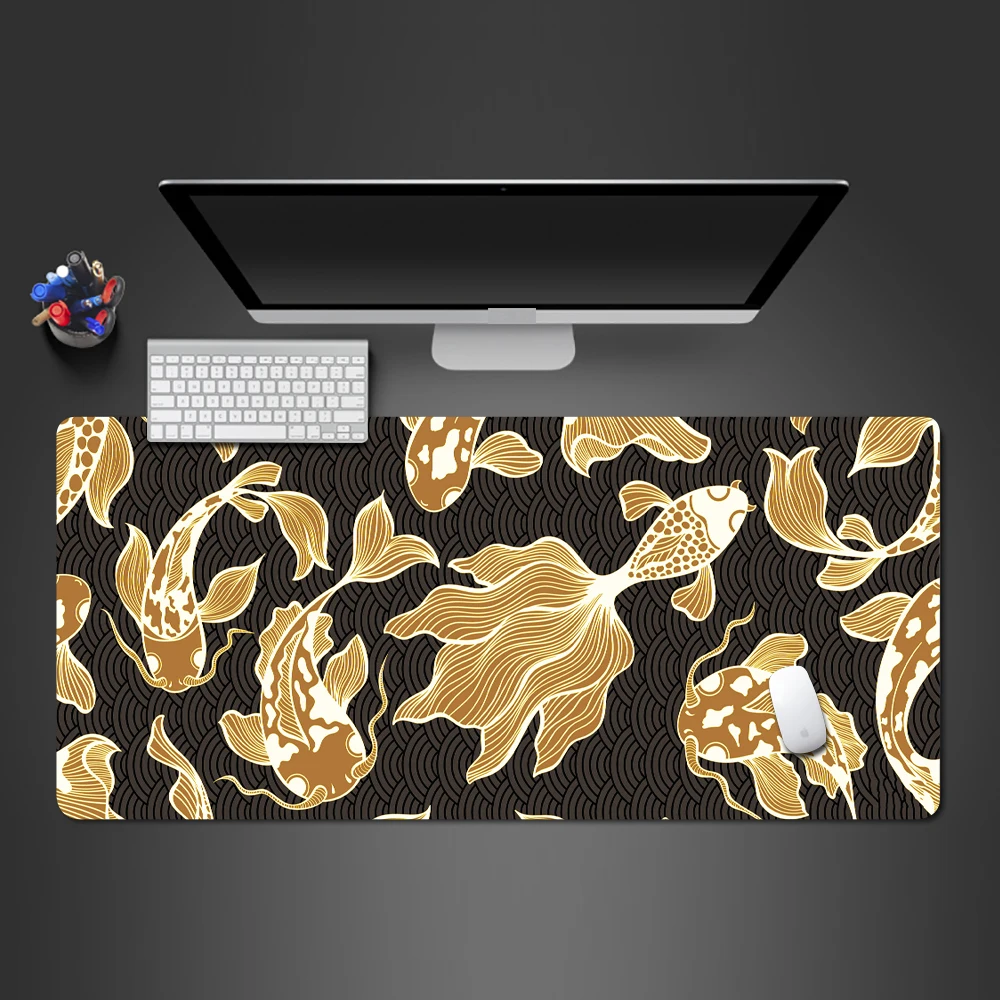 Gold Mouse Pad Cute Fish Pc Accessories Leaf Playmat Mouse Mat Aesthetic Office Carpet Big Mousepepad Table Cushion Gaming Desk