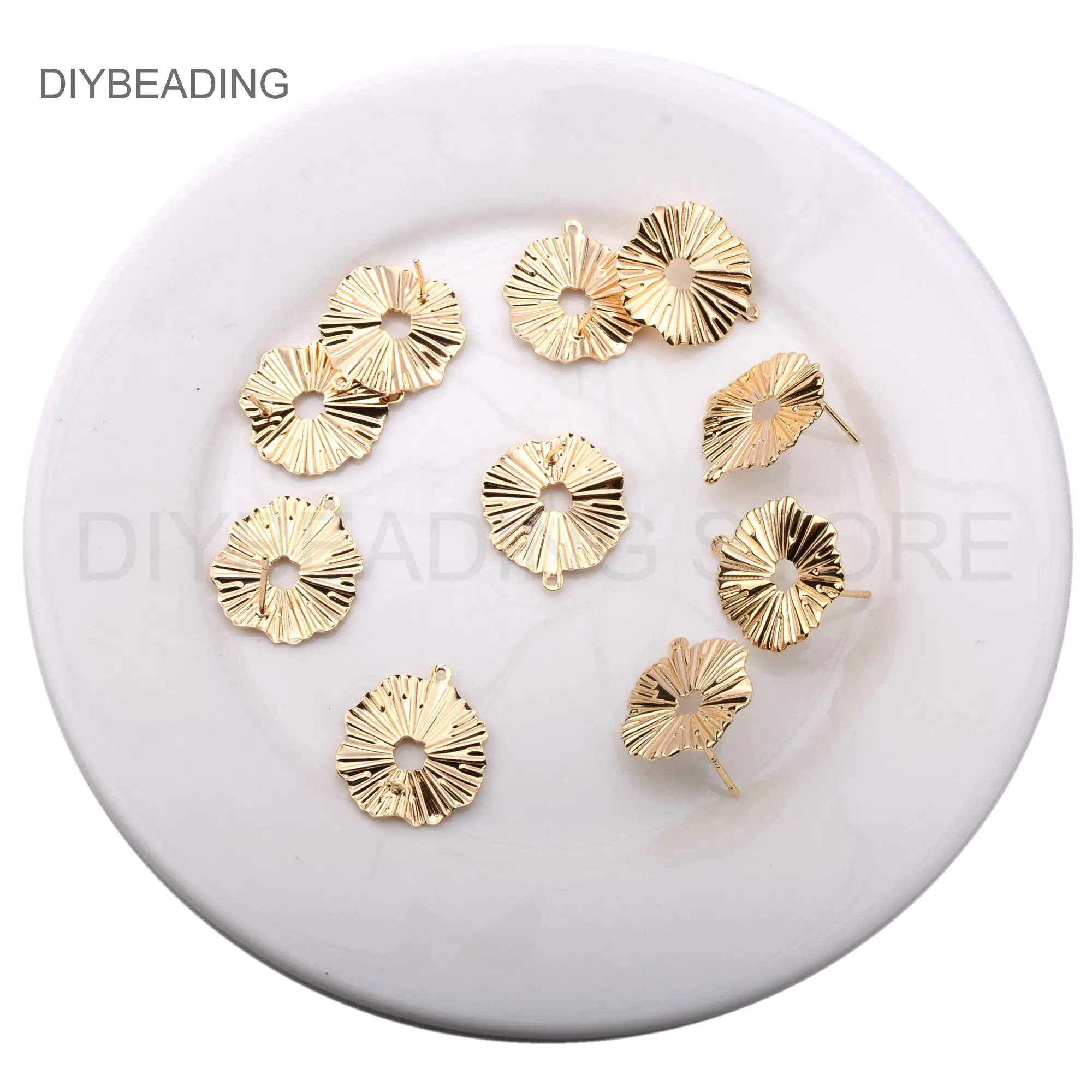 Earring Findings for Jewelry Making 14K Gold Plated Flower Charms Blank Earring Post Setting Component with Loop(925 Silver Pin)