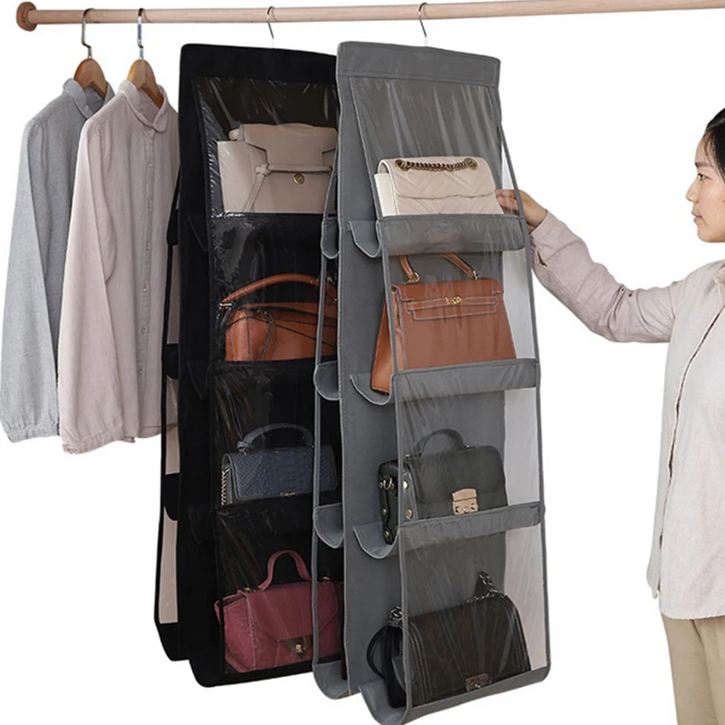 8 Pocket Foldable Hanging Bag 4 Layers Folding Shelf Bag Purse Handbag Organizer Door Sundry Pocket Hanger Storage Closet Hanger