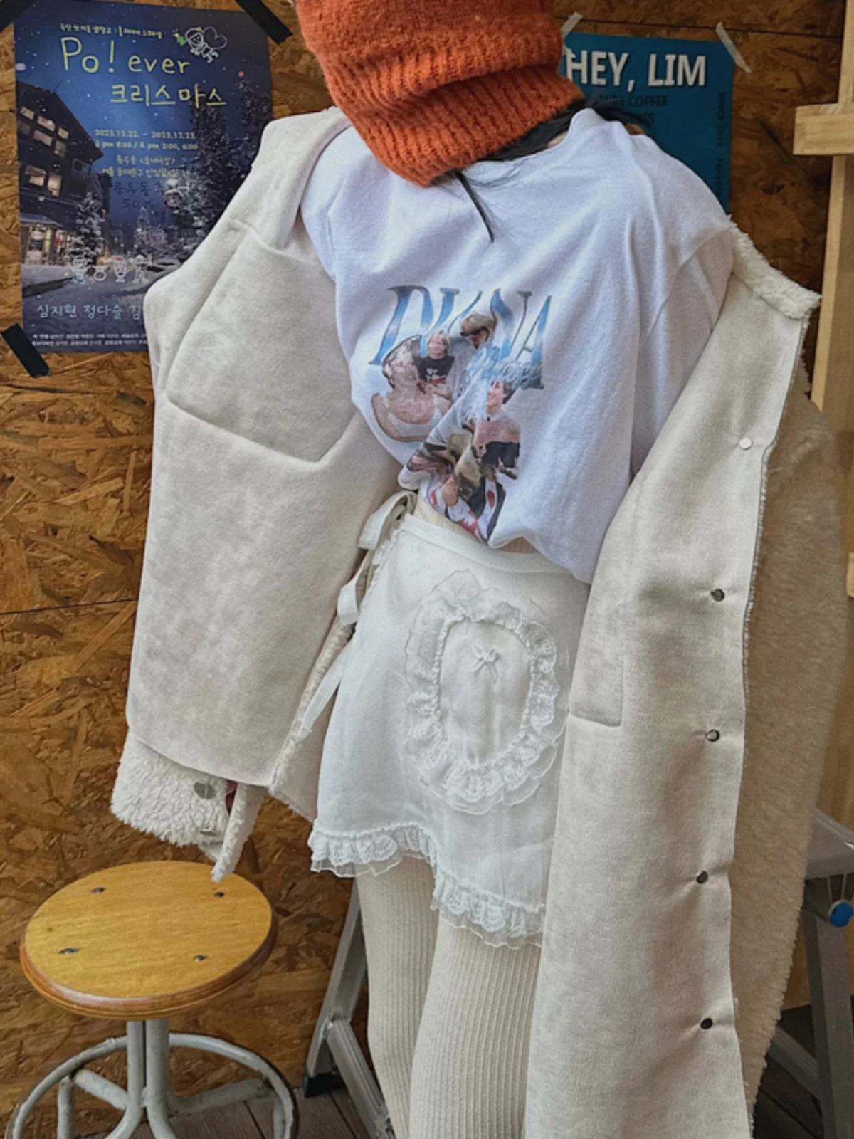 

Spring 2025 Dongdaemun Knot Heart Pure Color Lace Fairy Apron Women's Faion High Waist A-Line ort Skirt