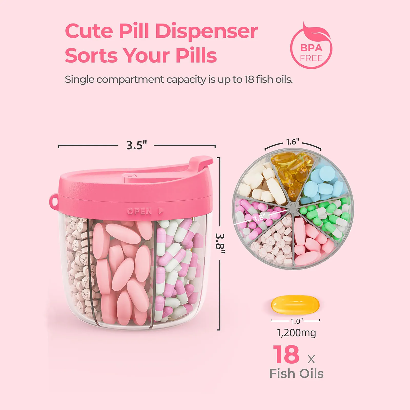 Dispensador de pastillas con 7 compartimentos grandes, organizador portátil de pastillas con apertura amplia, organizador de pastillas antimezcla para viajes