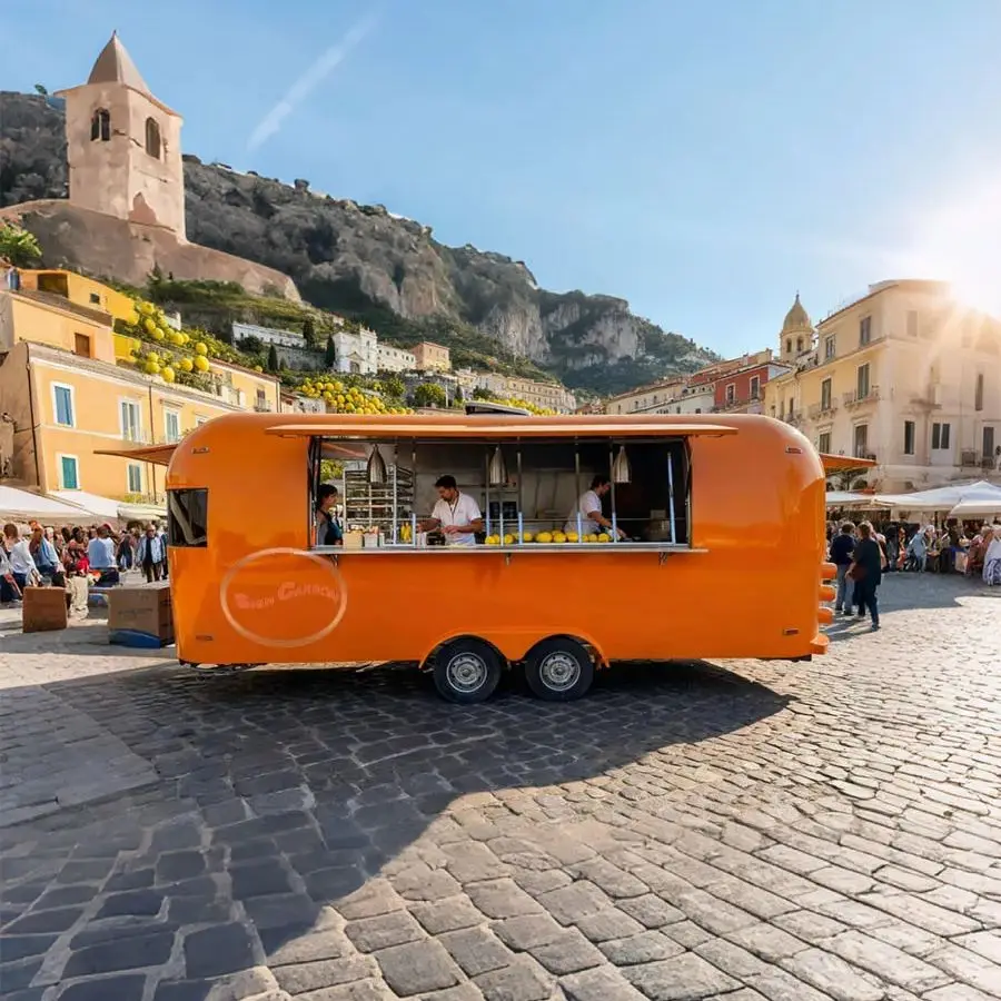 

Bright Orange Outdoor Food Trailer with Dual-Wheel Design for Easy Parking And Mobile Food Service