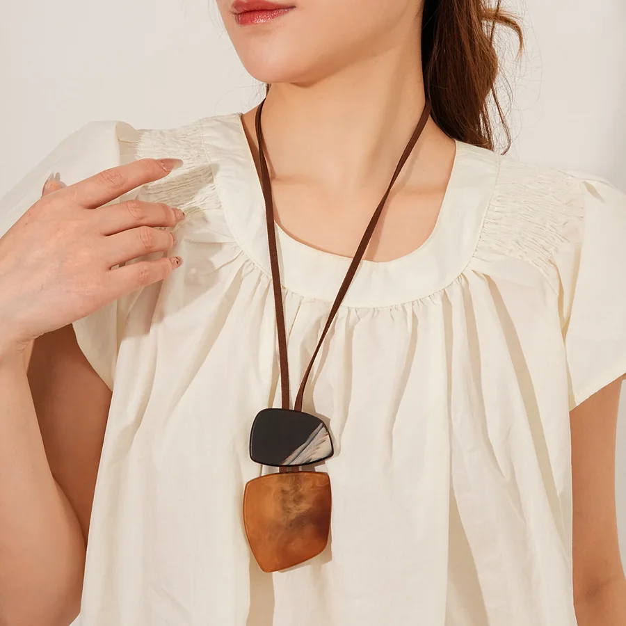 Bohemian Vintage Smuding Geometrische Anhänger Halsketten für Frauen Lange Leder Seil Pullover Kette Trendy Party Zubehör K1 – Detail 17