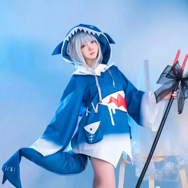 Hololive Vtuber Virtual Anchorman Gawr Gura Costume Cosplay Parrucca Set Ragazza Simpatico Squalo Costume Festa di Carnevale Vestire Regalo