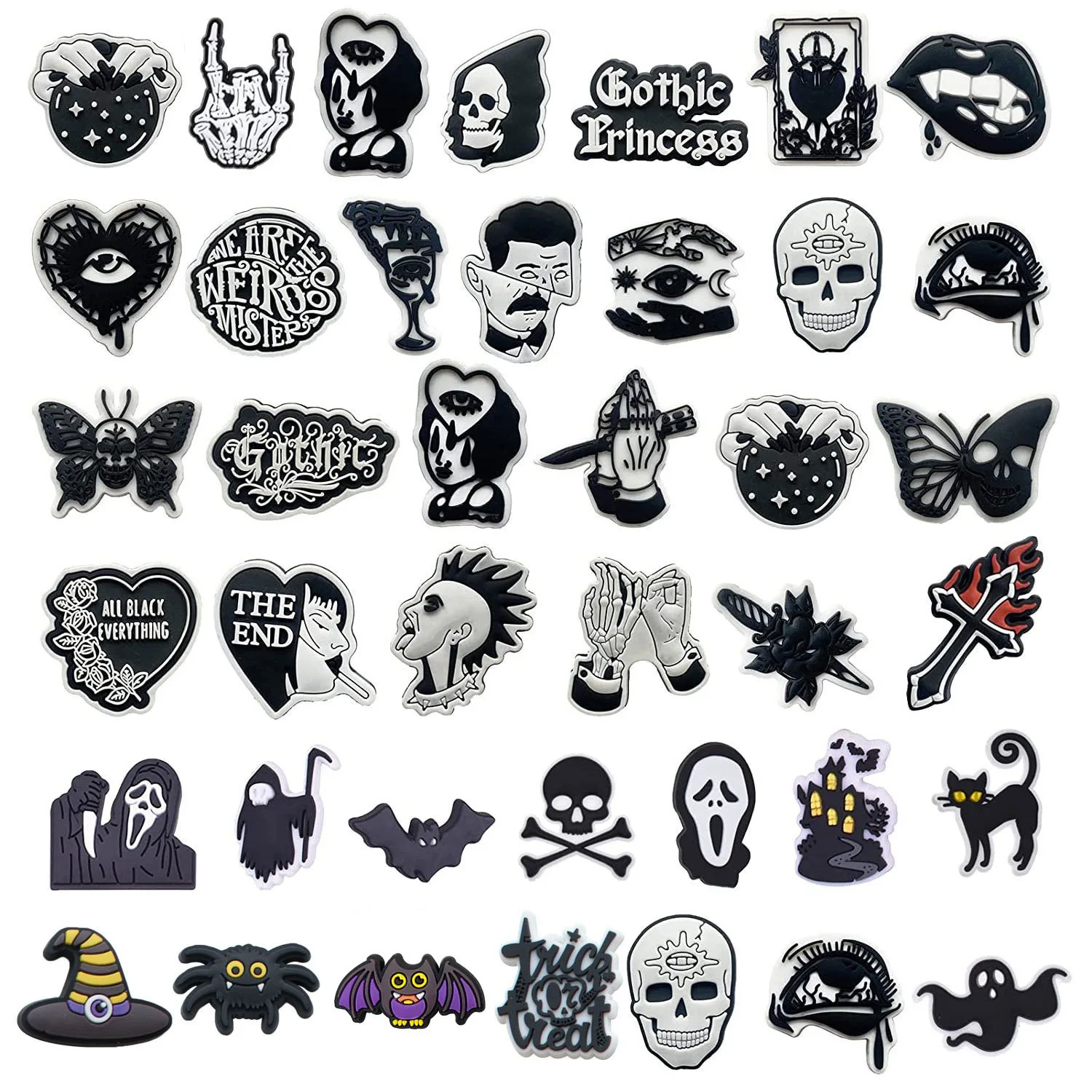 Horror Halloween Shoe Charms para Mulheres e Homens, Crocs Acessórios, Sandálias, Tamancos, Pins, Pins, Emblemas, Menino, Meninas, Jeans,