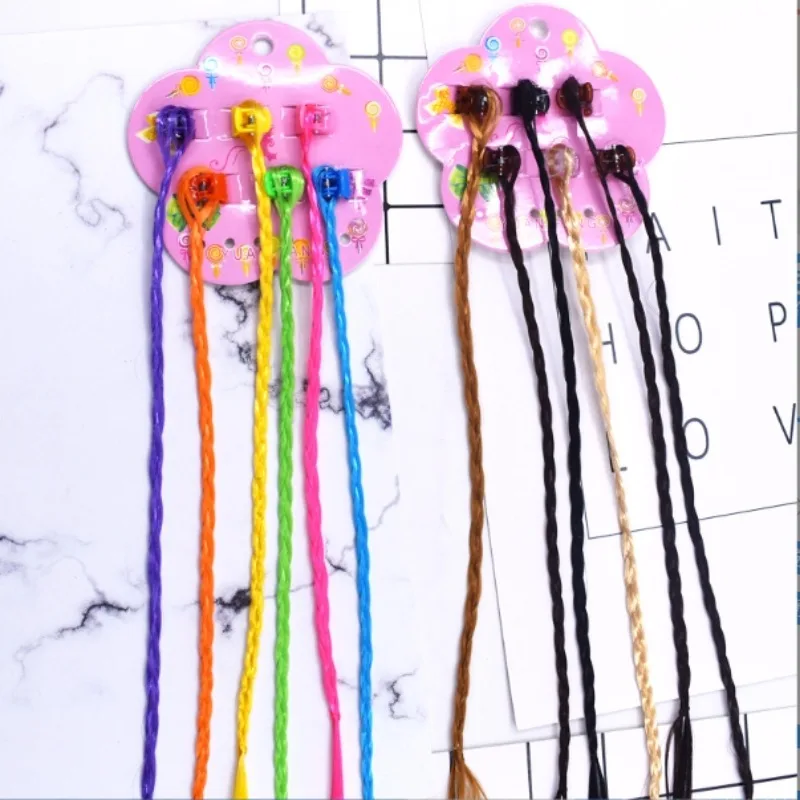 12 قطعة من وصلات الشعر المضفائر الملونة مع مشبك كبس قوس قزح مضفر للأطفال أداء الأطفال الفتيات أزياء الهالوين