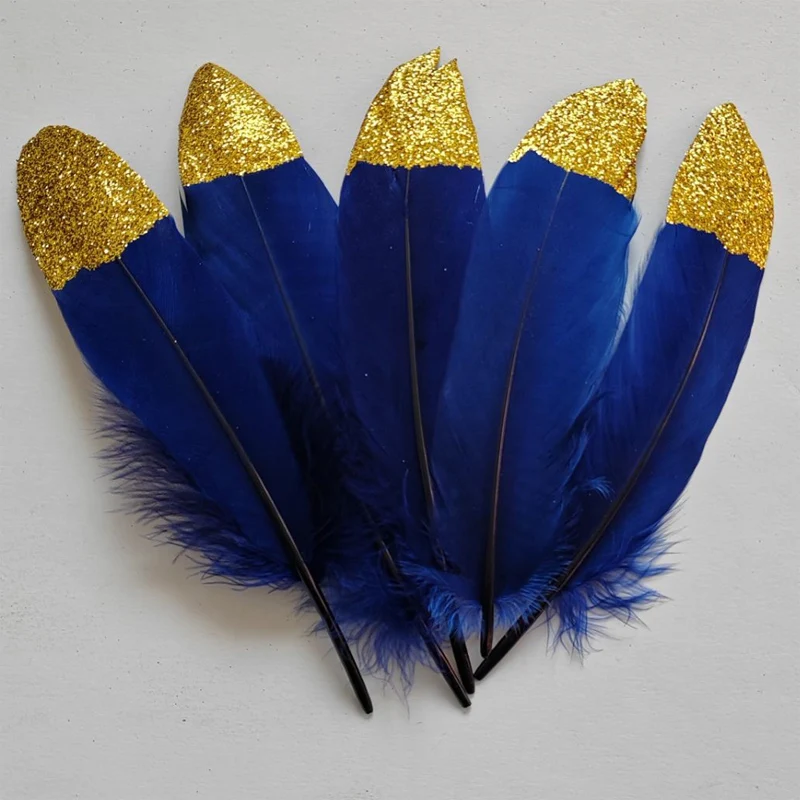 100Ppcs/lot! Gold Glitter Dipped Feathers,Navy Blue and Gold Glitter Feathers,Party Supplies,Boho Wedding Decor,Fashion Decor