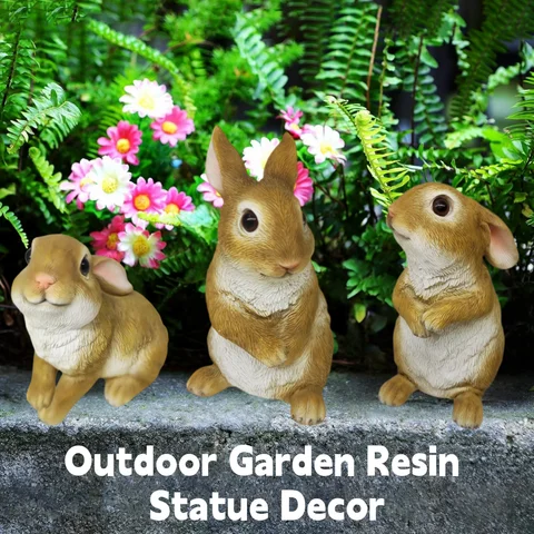 3 Pcs Bunny Decor Figurines Garden Decorations, Easter Bunny Figurine for Outdoor Spring Decorations, Cute Bunny Yard Statues Outdoor, Easter Rabbit Statues, for Home Table Decor