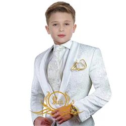 Boy 2 Piece Jacquard Dress Suit One Button Tuxedo Blazer Pants Set Kids Wedding Suit