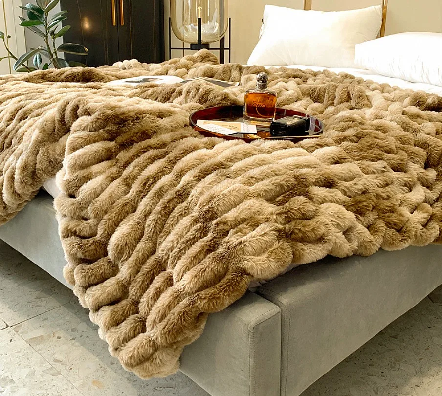 Thickened Coral Velvet Double-Layer Bubble Rabbit Blanket Anti-Pilling Nap Quilt Winter 1.5x2m