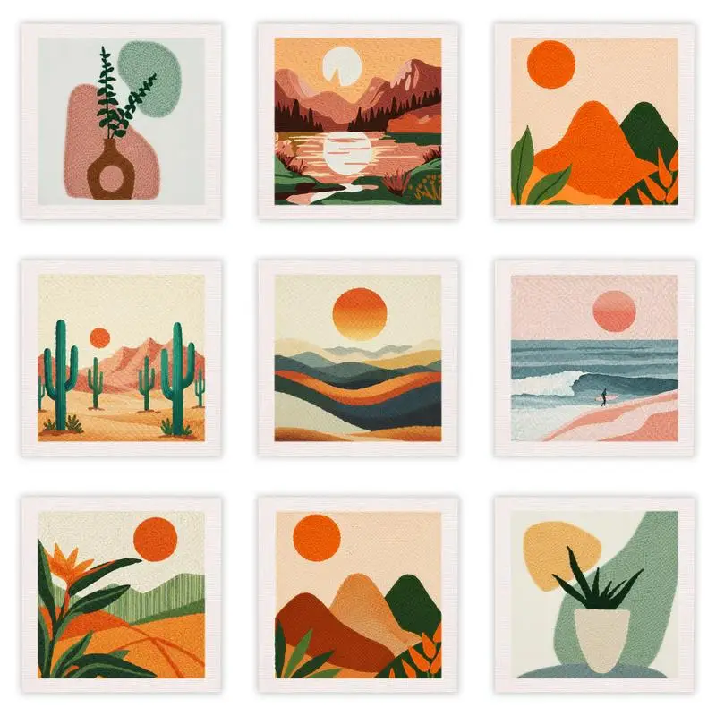 

DIY Punch Needle Kits for Beginners Sunset scenery with Frame Embroidery Punch Needle Starter Craft Set Christmas Gift Decor