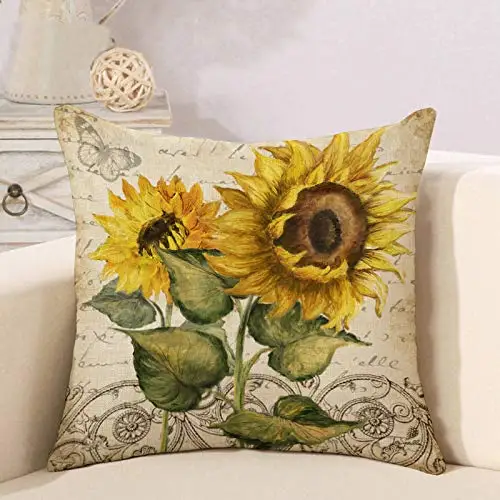 Retro sunflower print linen pillowcase sofa cushion cover home decoration can be customized for you 40x40 50x50 60x60 45x45