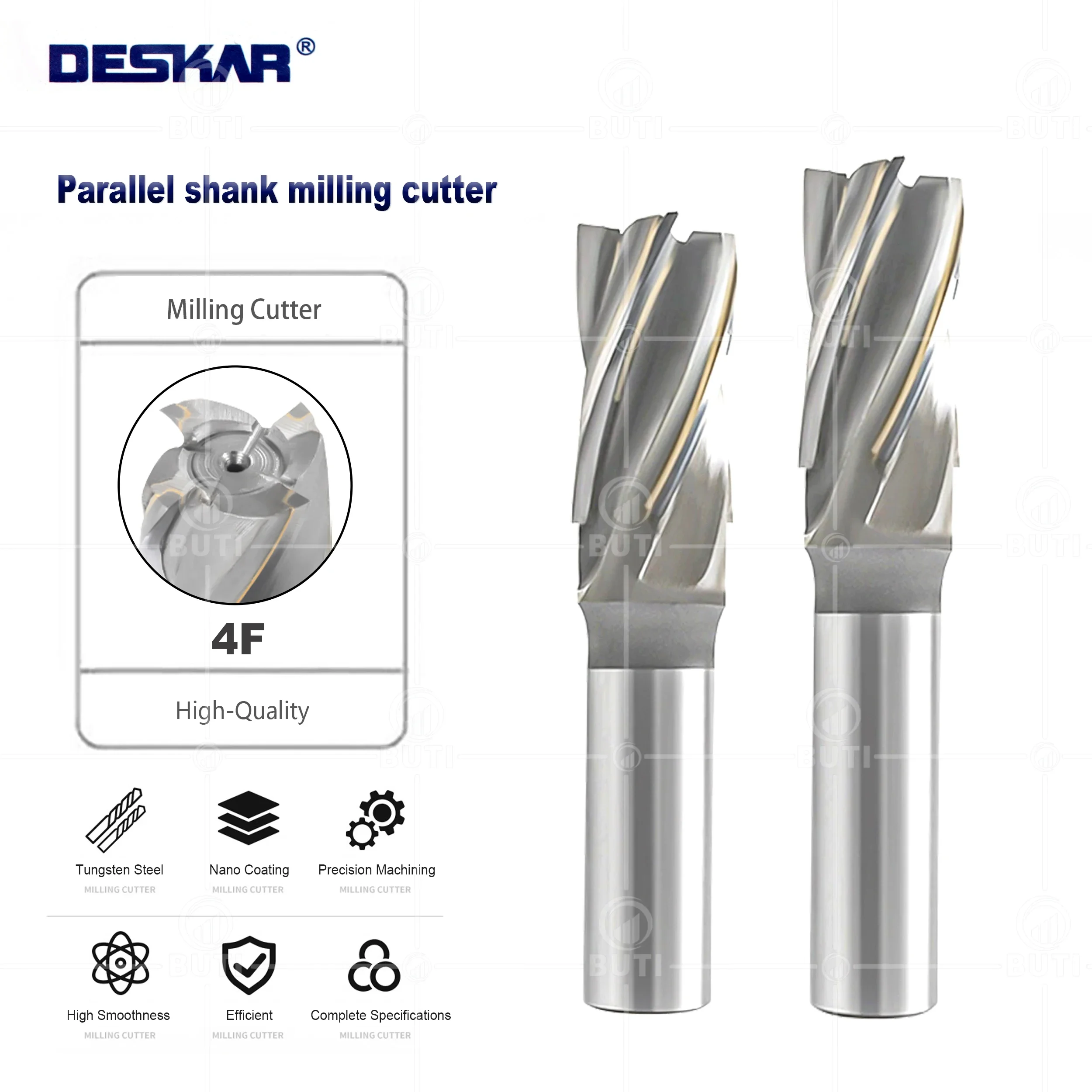 DESKAR 100% Original Inlaid Alloy Straight Shank Spiral Milling Cutters 20x40x108-F4-M20 BK10 BK30 CNC Lathe Tools Four Blades