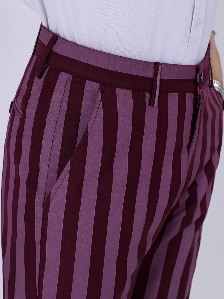Striped casual pants four seasons new loose straight men's business fashion pink elastic 2024